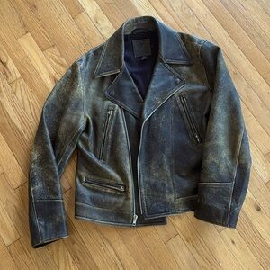 JCrew brown/black distressed men’s moto leather jacket